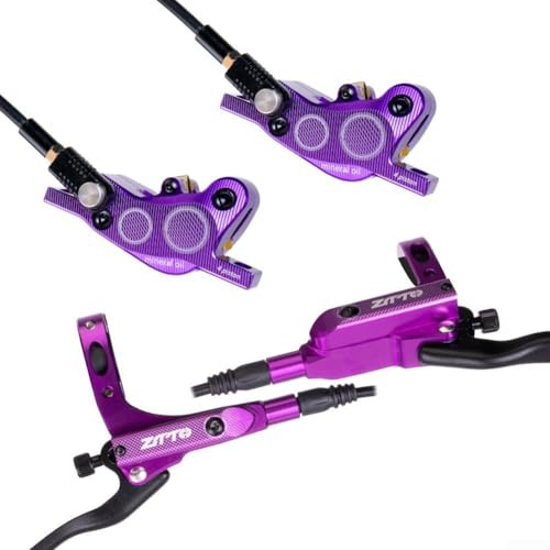 AugustknowUMountain Bike Hydraulic Brakes 4 Piston Disc Brake Set with 800mm and 1450mm Oil Pipes (purple)