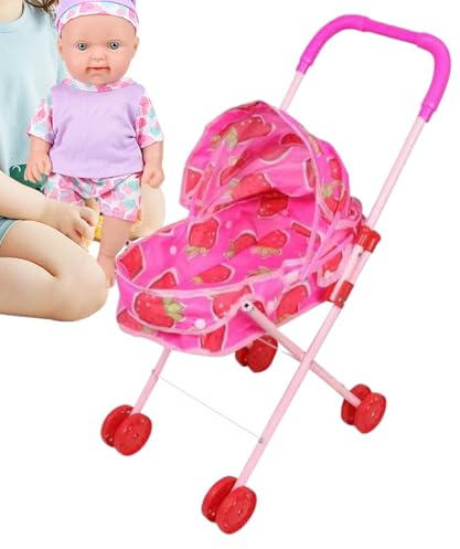 Passeggino Giocattolo,Carrozzina Per Bambole Con Cupola | Giocattolo Passeggino Pieghevole | per Bambini Bambine Gioco di Ruolo Casa Festa Compleanno Scuola Esterno