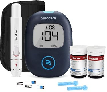 Sinocare Safe AQ Air Glucometro Intelligente, Misuratore di Glicemia Bluetooth con App, Senza Codice, Alta Precisione, Ideale per il Monitoraggio Quotidiano a Casa, Kit con 50 Strisce + 50 Lancette