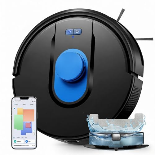 Vexilar W9 Robot Aspirador y Fregasuelos,Potente Succión de 8000Pa, Robot Aspirador con Navegación Láser, Mapa Inteligente Multicapa, Larga Autonomía, Adecuado para Suelo, Alfombras, Pelo de Mascotas