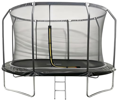 Sydney Trampoline Enfant Ovale 366x244cm Noir Trampoline de Jardin avec Filet et Échelle