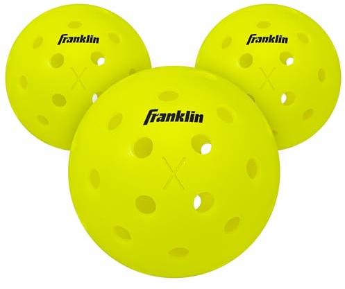 Franklin Sports Pickleball-X-40 Outdoor Balls-Optic Yellow Balle de Pickleball extérieur Mixte, Lot de 3
