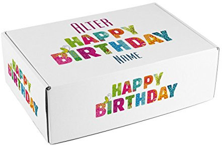 Herz & Heim® Geschenkkiste zum Geburtstag - Happy Birthday - mit Alter und Namen bedruckt