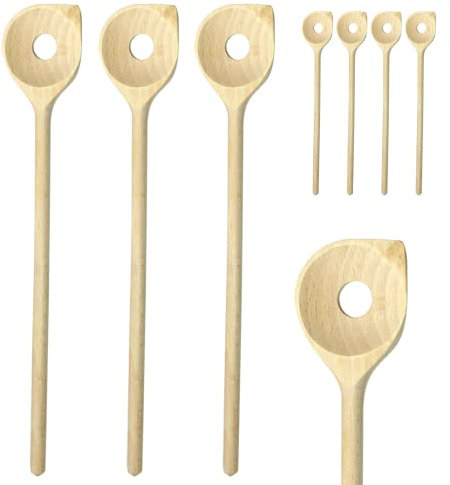 Smart-Planet Küchenutensilien Set 4 Holzlöffel zum Kochen - Kochlöffel aus Hartholz Rund mit Ecke gelocht - lebensmittelechter Holzkochlöffel Küche