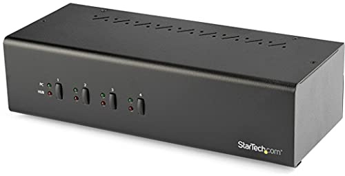 StarTech.com 4 Port Dual Monitor DVI KVM Switch - Dual Screen Display Compact USB KVM Switch with Integrated USB 3.0 Hub & Audio - Dual View KVM - Dell HP Apple Lenovo - TAA Compliant (SV431DD2DU3A), black