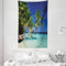 ABAKUHAUS Landschaft Wandteppich und Tagesdecke, Tropic Island Palms aus Weiches Mikrofaser Stoff Waschbar ohne Verblassen Digitaldruck, 140 x 230 cm, Aqua Blau Grün