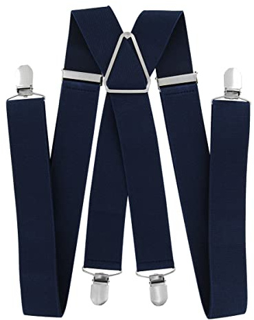 axy Bretelle da uomo larghe 35 mm con 4 forti clip a forma di X e da donna, Nero/Blu, Taglia unica
