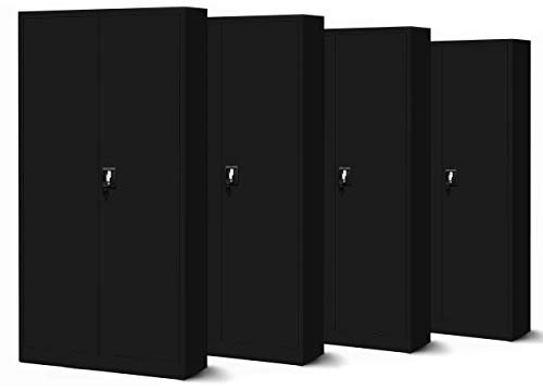 Jan Nowak 4er Set Aktenschrank C001H Büroschrank Metallschrank Stahlschrank Werkzeugschrank Stahlblech Pulverbeschichtet Flügeltürschrank Abschließbar 195 cm x 90 cm x 40 cm (schwarz/schwarz)