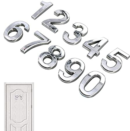 Skystuff 10Pcs Door Numbers Self-Adhesive Address Numbers Metal Plating House Numbers for House Mailbox Apartment Office 0 to 9 (Silver)