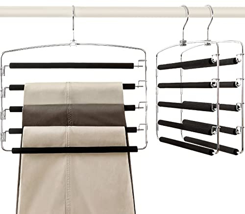 TOPIA HANGER Pants Hangers Space Saving with 5 Tiers Non-Slip Foam Padded