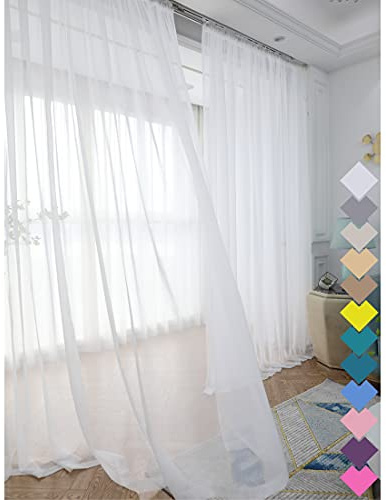 L&TEC Window White Sheer Curtains 84 Inches Long 2 Panels Sheer White Curtain Clear Basic Rod Pocket Panel Other Beige Grey Purple Pink 63 72 95 108 Inch Bedroom Children Living Room Yard Kitchen