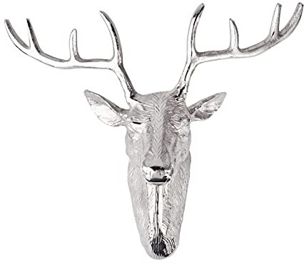 MichaelNoll Hirschgeweih Geweih Hirsch Hirschkopf - Wand Wanddekoration Silber Aluminium Deko Dekoration - Moderne Wanddeko aus Metall - Loft, Wohnzimmer, Küche, Schlafzimmer, Flur - 45 cm XXL