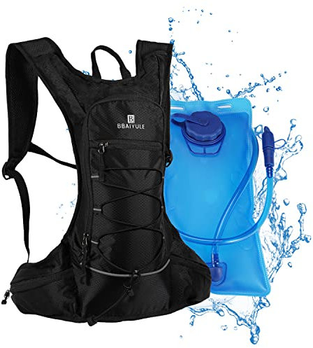 BBAIYULE Trinkrucksack mit Trinkblase 2l, Laufrucksack Fahrradrucksack MTB Rucksack wanderrucksack klein für Laufen Fahrrad Herren Damen (Schwarz (Inkl. Trinkblase))
