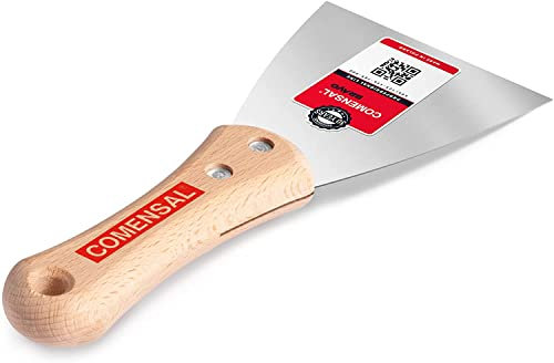 COMENSAL® Spachtel mit Holzgriff 100 mm - Trockenbau Spachtel - Ergonomisch Geformter - Füllen von Hohlräumen - Edelstahl - Made in EU