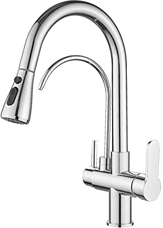 MENATT 2 Handle Kitchen Sink Faucet with Dringking Water Faucet, Pull Down Sprayer 3 in 1 Water Filter Purifier Faucets (Chrome)