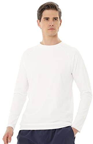 TIZAX Camiseta UV Protección Solar Hombre Manga Larga Traje de Baño UPF 50+ Rashguard Camisa Deportiva Secado Rápido Adultos Blanco S