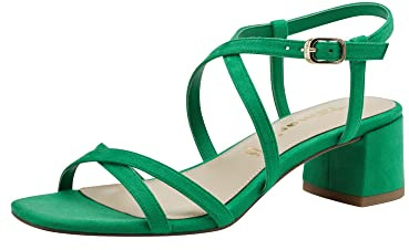 Tamaris Damen Sandalen mit Absatz Textil Vegan Blockabsatz Sommer; GREEN/grün; 37