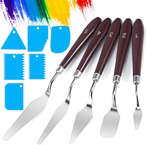 Siumir Lot de 11 Couteaux à Palettes, 5 Palettes de Couteaux + 6 Couteaux à Racler, Spatule Acrylique, Fournitures Artistiques pour Peinture à l'huile, Gouache