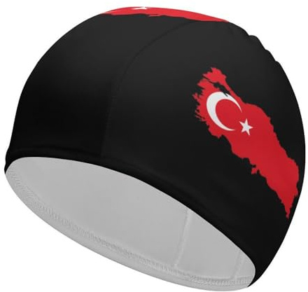 Gorro de natación con bandera de Turquía para hombres y mujeres, gorro de baño duradero para cabello corto y largo
