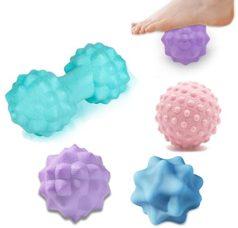 Lot de 4 Balles de Massage – Fascia Ball, Trigger Point Ball, Rouleau Fasciite Plantaire – Massage Profond pour Pieds, Dos, Nuque – Auto-massage et Thérapie Myofasciale