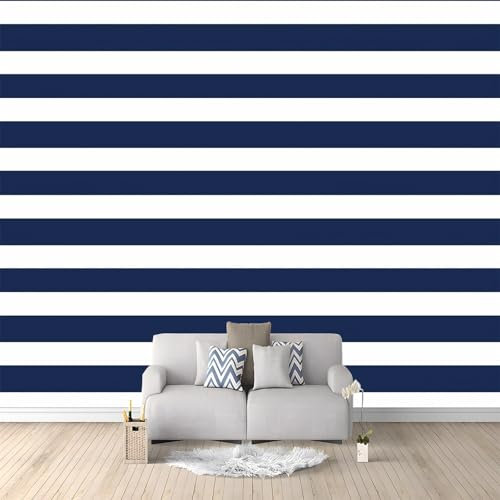 Papel Tapiz Fotográfico Papel Tapiz Rayas Geométricas Azul Marino 3D Art Mural Cafe Restaurant Dormitorio Decoración para el Hoga Murales Papel Pintado a Papel Fotomural Dormitorio 350x256 cm
