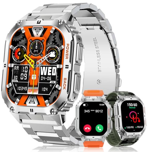 MEGALITH Military Smart Watch for Men: Fitness Tracker Sports Mens Watches Waterproof - Bluetooth Call Smartwatch for Android iOS Silver