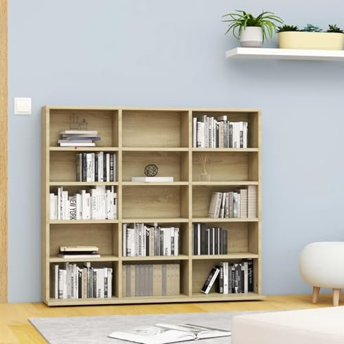 Xichuzi CD-Regal, Schrank, Regal, Bookshelf, Leiterregal, Standregal, Wandregal, Aktenregal, DVD Regal, Sonoma-Eiche 102x23x89,5 cm Spanplatte