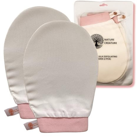 Vegan Silk Exfoliating Gloves Set (2 Pack) – Korean Spa Body Scrubber Mitt for Dead Skin & Ingrown Hair | Gift for Smooth Glowing Skin