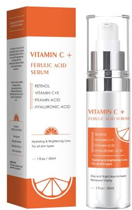 Vitamina C Ferulico Viso per l'invecchiamento del viso e schiarimento della pelle e rughe rimozione scura viso per viso idratante e rimpolpante 30 ml SzL121 (bianco, 30 ml)