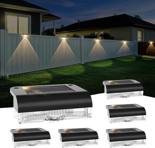 AGOTD Luci Solari per Esterni, 6 pezzi, Luce Solare per Scale, Lampade da Recinzioni Impermeabile, Luci Faretti LED Esterno per Gradini Balcone Terrazza Parete Terra Vialetti Sentieri, Bianco Caldo