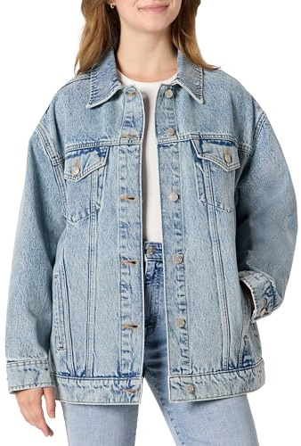 Amazon Essentials Women's Rigid Denim Oversized-Fit Trucker Jacket, Iced Light Wash, X-Small