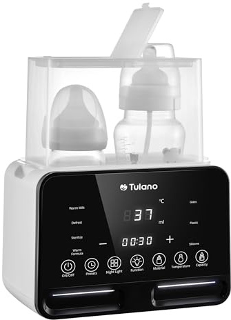 Tulano Ellie 45 Chauffe-biberon double 7 en 1 Stérilisateur Veilleuse Écran tactile LCD Maintien de la température Universel pour biberons