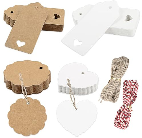 200 Stück Geschenkanhänger Kraftpapier, Kraftpapier Anhänger Papier, Kärtchen zum Beschriften mit Schnur, Hängeetiketten,etiketten anhänger für Geschenkverpackung,Hochzeit,Handmade (Braun Weiß)