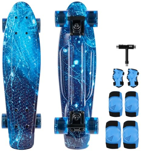 Arrow Board – 22 och 27 tums skateboard, KMX Mini Cruiser Skateboard för barn, tonåringar och vuxna, retro stil Penny Board (50 cm galax presentset LED-hjul)