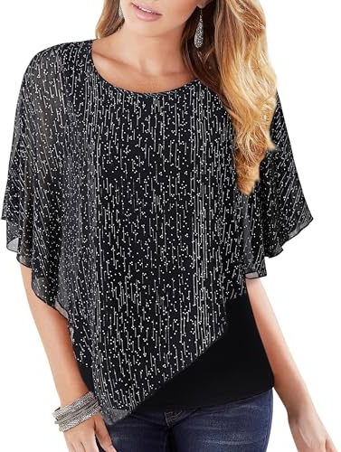 Lotusmile Blouses for Women Dressy Casual Poncho Chiffon Flowy Summer Tops