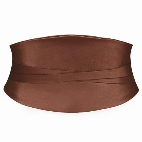 SUOSDEY Breda satinbälten för kvinnor mode damer elastisk stretchig midjebälte för klänningar, Brun, fits waist from 27-30