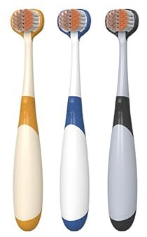 Vonmerie Lot de 3 brosses à dents trois côtés pour enfants - Nettoyage triple face pour une efficacité 3 fois supérieure - Poils extra doux (0,12 mm) - Poignée ergonomique - Brosse à dents pour