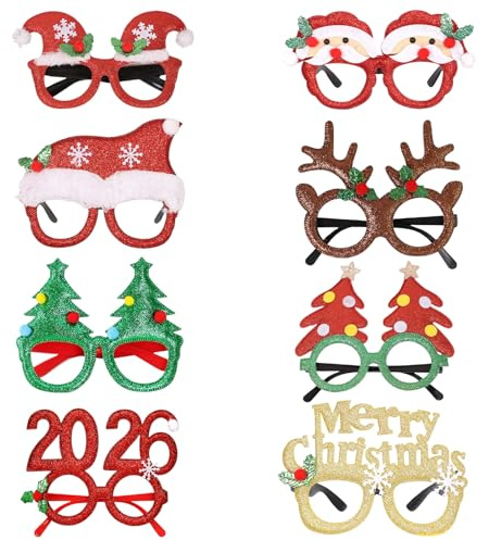 SSKHE Dekorative Weihnachtsbrillen – verschiedene Muster, festliche Brillen für Heiligabend, Weihnachtsstrumpffüller, Kinder, Weihnachts-Knallbonbons, Weihnachtszubehör für drinnen und draußen, 8