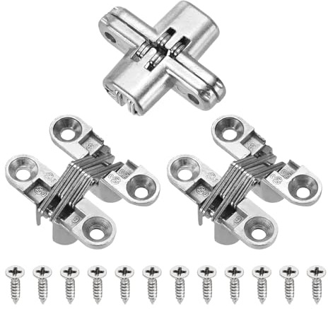 sourcing map 3 cerniere nascoste per ante di armadietti, 4,2 x 1,1 cm, cerniera a croce a 180 gradi, per porte invisibili, per scatole di legno, argento