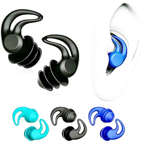 Bouchons d'oreille de natation pour adultes - En silicone souple imperméable et réutilisable - Protection pour la douche, la natation, le surf, le norkelling et d'autres sports nautiques (noir