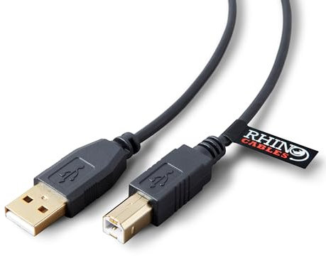 rhinocables USB 2.0 Printer Cable | Gold Connectors, High-Speed 480 Mbps Data Transfer | Multi-Shielded A-Male to B-Male | Universal Compatibility for Printers & External Hard Drives (3m,Black)