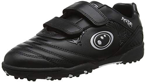 Optimum Unisex Kids' Razor Football Boots | Flat Moulded Turf Outsole | Easy Fastening Astro Trainers | PU Leather | Flexible & Comfortable Fit | Black/Silver | Size 1 (EU 33)