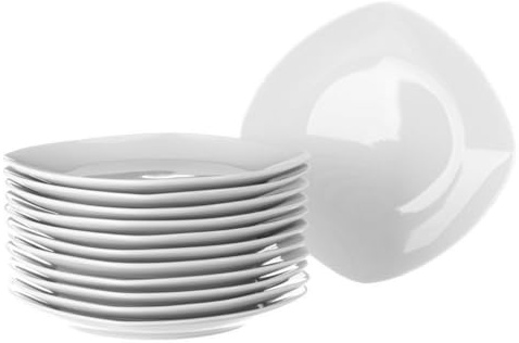 UNIMASA - Juego de 12 platos llanos cuadrados blancos de porcelana de 25 cm. Configura tu vajilla completa moderna para 12 personas a tu gusto