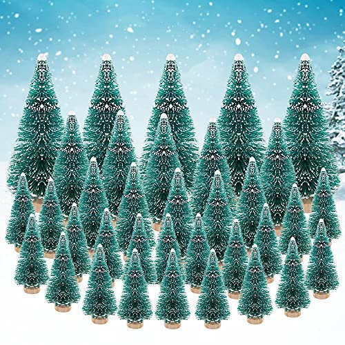 AFASOES 35 Pcs Miniature Christmas Tree, Mini Model Snow Trees Artificial Snow Frost Trees Mini Sisal Christmas Trees DIY Bottle Brush Trees for Xmas Party Home Party Diorama Models (4 Sizes)
