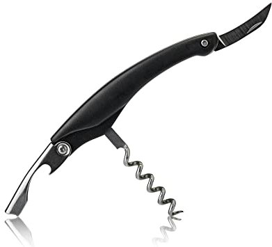 Qpractiko - Cavatappi POP in acciaio inossidabile | Apribottiglie per vino elegante | Maniglia per sughero sicuro | Apribottiglie per vino multifunzionale | Taglia capsule inclusa, Nero, acciaio