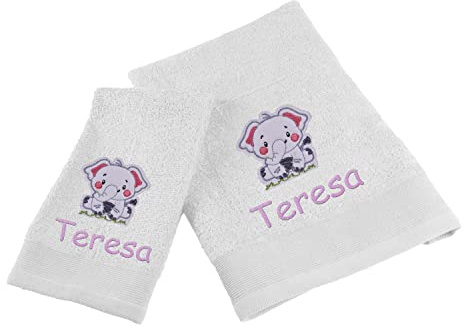 SAQUITOMAGICO Toalla Infantil Bordada con Nombre | Personalizada con Animales | Algodón 100% Suave y Absorbente Guardería, Colegio, Regalo Bebé, Niña o Niño