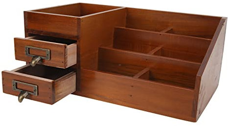 Wnvivi Organizador de Maquillaje de Madera, Caja de Almacenamiento de Joyas con Cajón de Cosméticos de Escritorio, Organizador de Cajones de Escritorio de Mesa de Madera