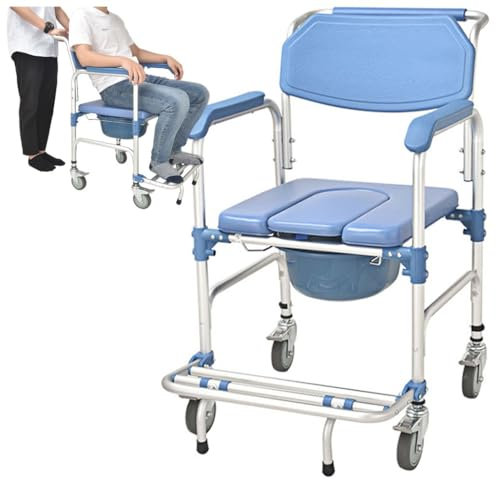 Fotrsta Silla Cómoda para Inodoro, Silla con Ruedas para Ancianos con Inodoro Silla De Ducha Silla Orinal Bater Portatil Adultos Silla Orinal Ruedas Silla con Inodoro Incorporado