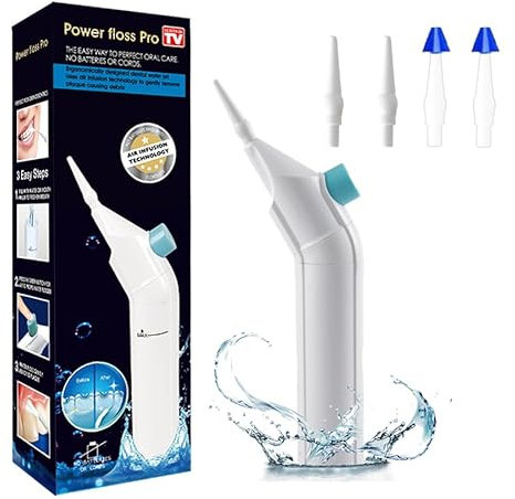 MiTdir Manual Water dentale Flosse Oral Irrigator Tonsil Stone Remover Sensitive Teeth and Gums No Batteries Needed Manual Curved design for oral cleaning With 2 spray nozzles and 2 earwash nozzles