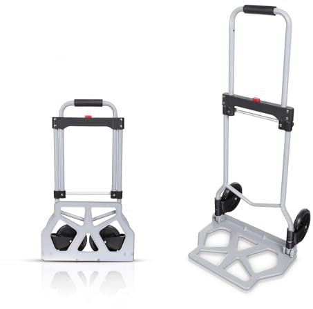 Nictemaw Carrello di trasporto pieghevole in alluminio, carrello a mano per industria e uso domestico con manico telescopico 97cm, capacità massima di carico 100 kg, Argento